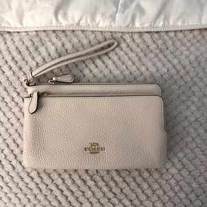 White NWT coach double zipper wallet
